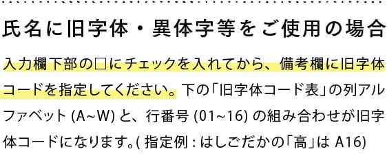 氏名に旧字体・異体字をご使用の場合